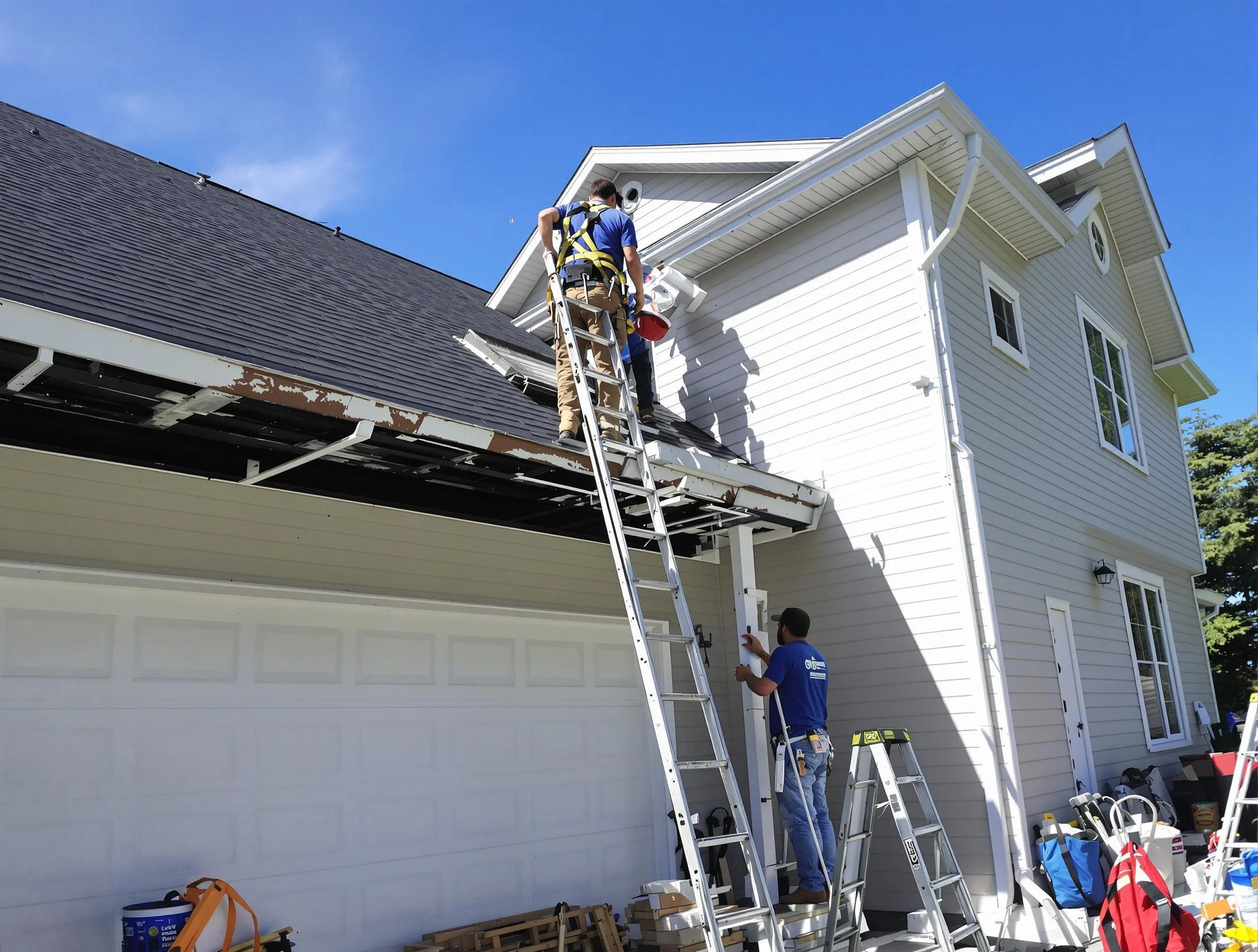 Newly replaced gutters by Parma Roofing Company in Parma, OH
